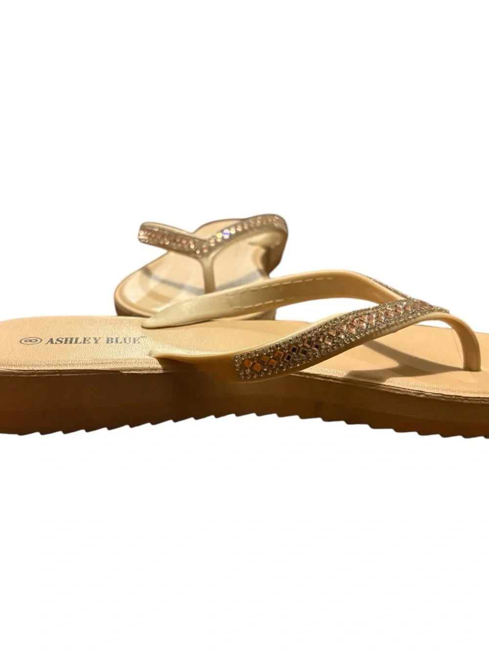 Ashley Blue Nude Jeweled Thong Sandals